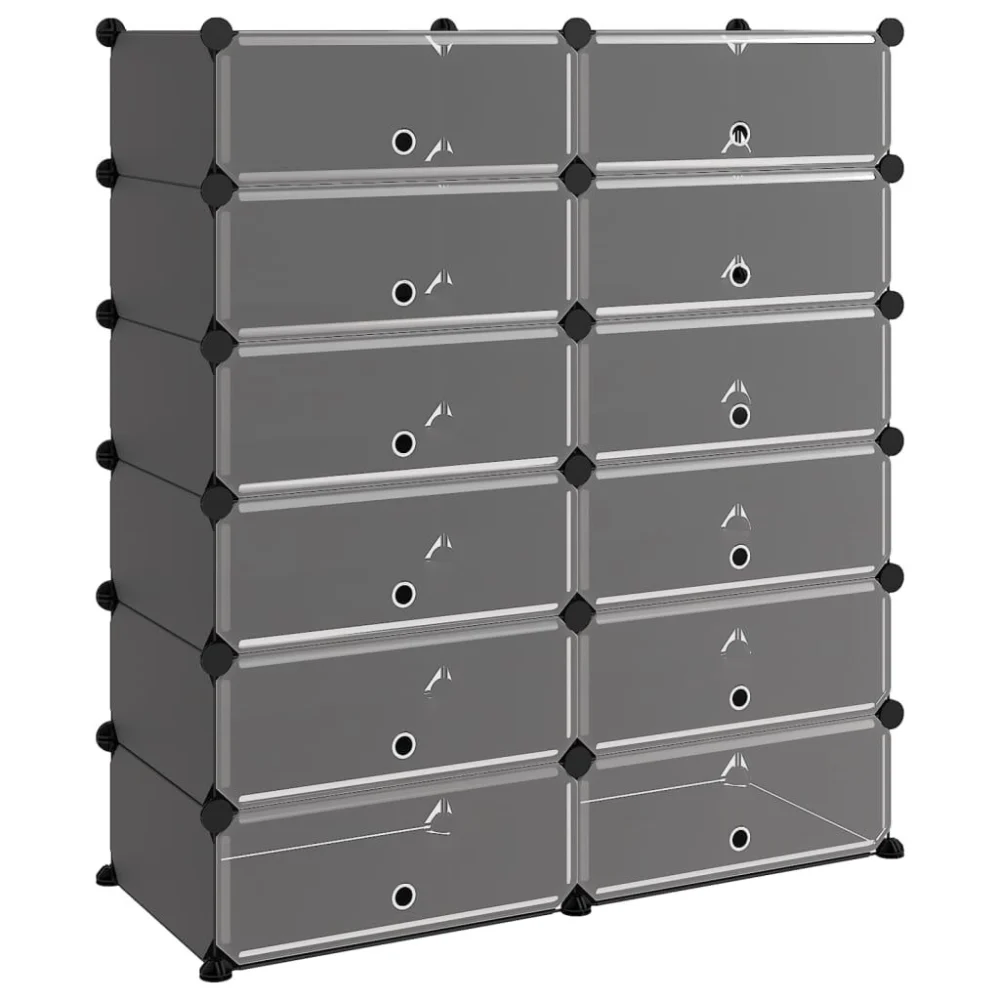 Shoe Rack Black 37.2x14.4x41.7 Inches PP Modern Entryway Organizer