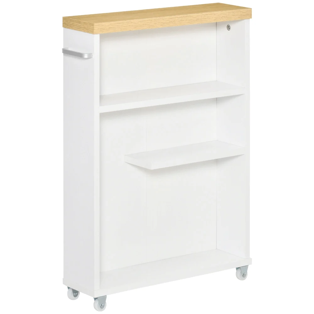Kleankin Slim Bathroom Cabinet with Wheels White Storage Organizer