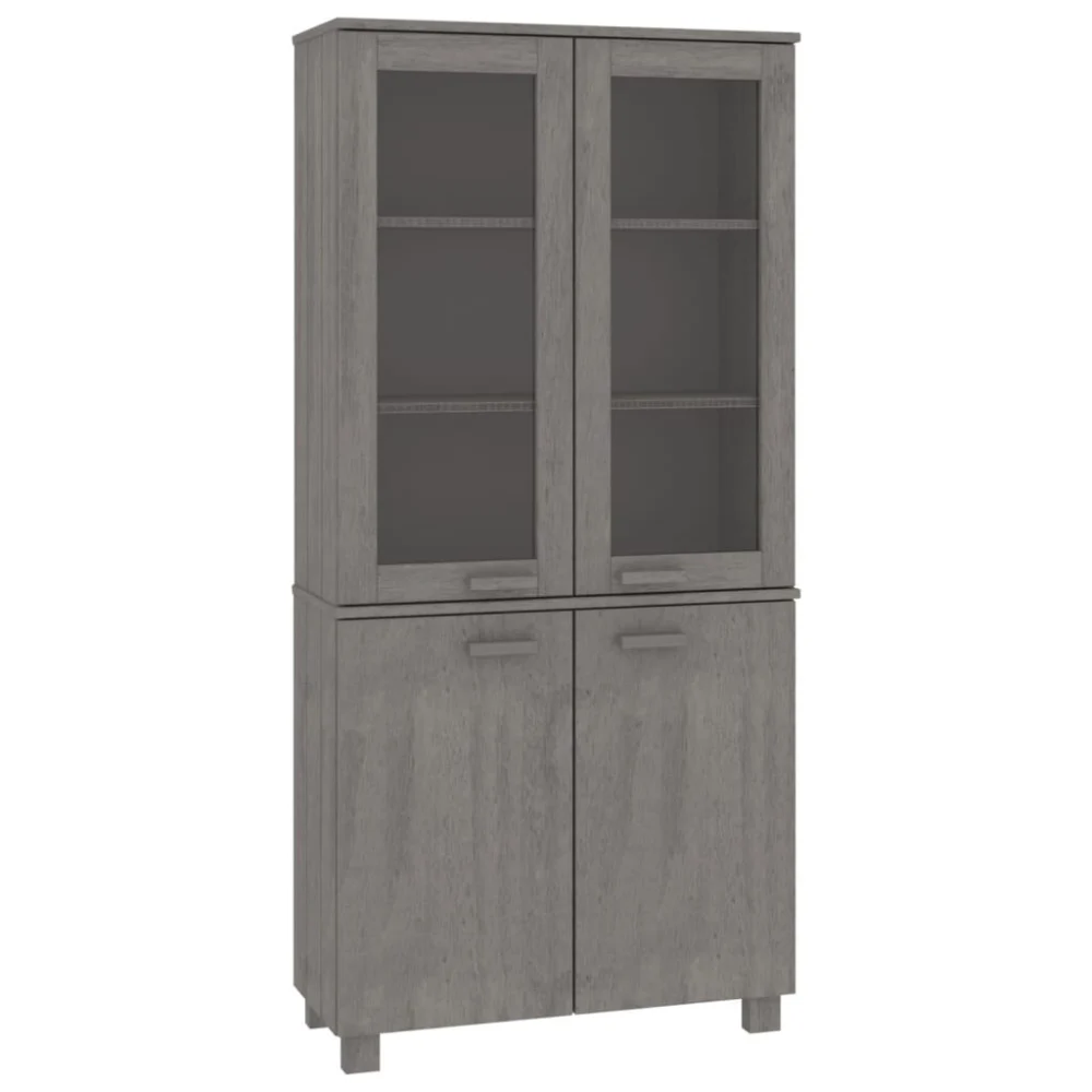 HAMAR Highboard Solid Wood Pine Light Gray Tall Storage Cabinet