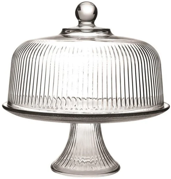 Anchor Hocking 86031L13 Monaco Glass Cake Set with Ribbed Dome Lid for Elegant Desserts