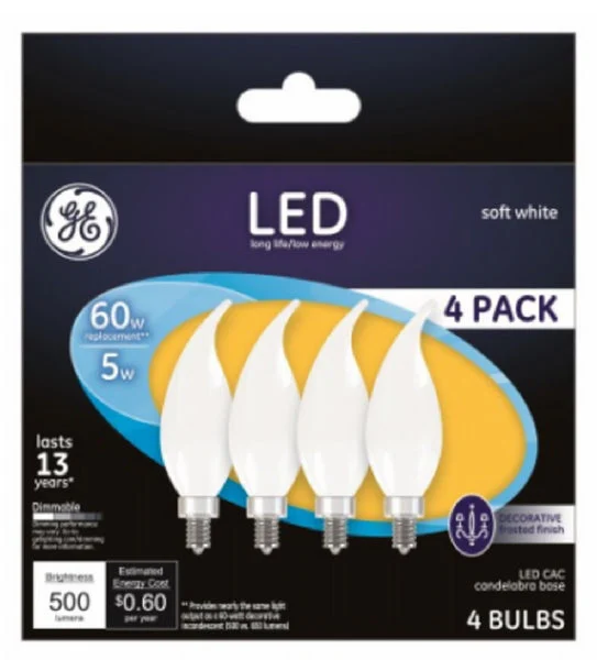 GE 93129350 Frosted Candelabra Decorative LED Bulb Soft White