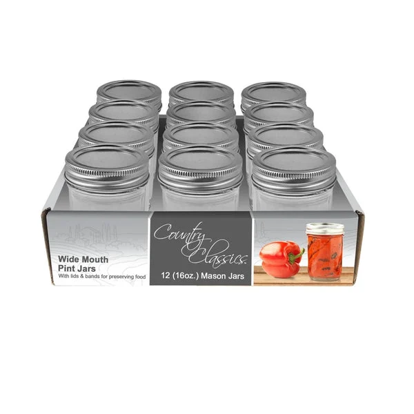 Country Classics CCCJWM-116-12PK Canning Jar 1 Pint Capacity 12 Pack