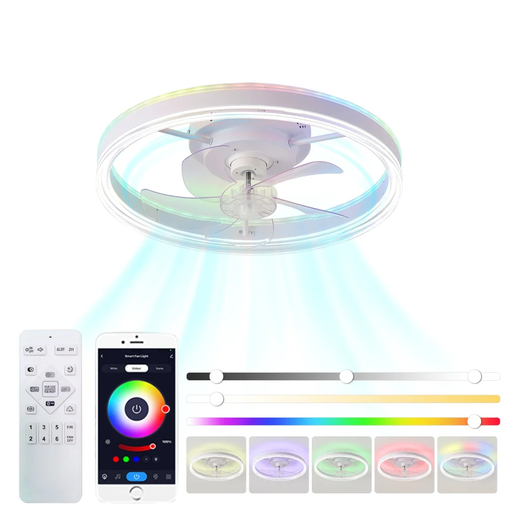 19.7 Inches Fan Light RGB Hue Lights Three Hue Temperature 6 Speed