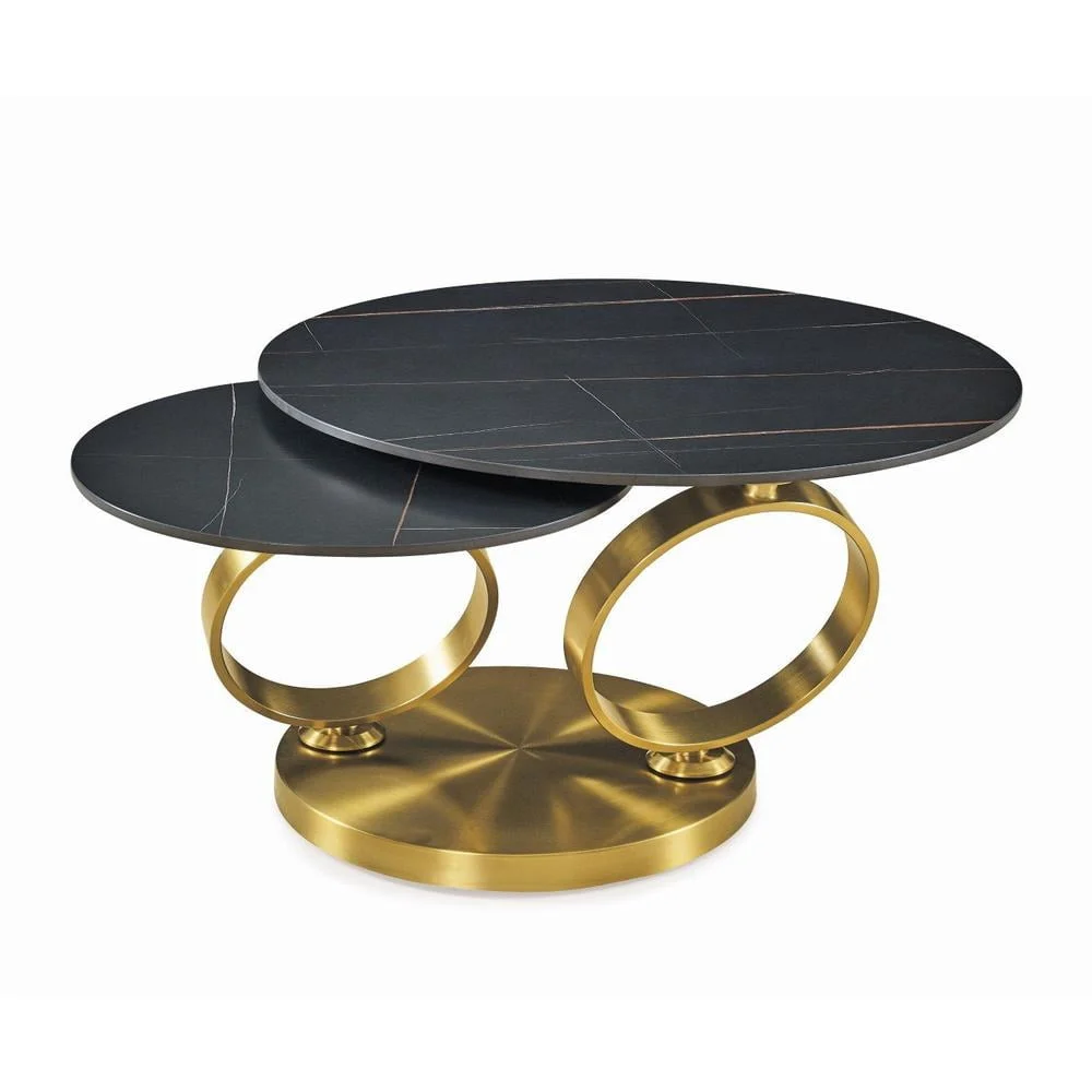 Motion Black Ceramic Top Coffee Table Brushed Gold Base Modern Design