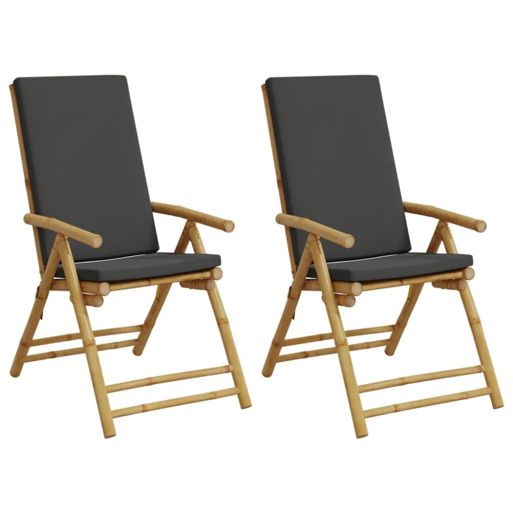 2 Piece Folding Patio Reclining Chairs with Cushions Bamboo Frame Comfortable