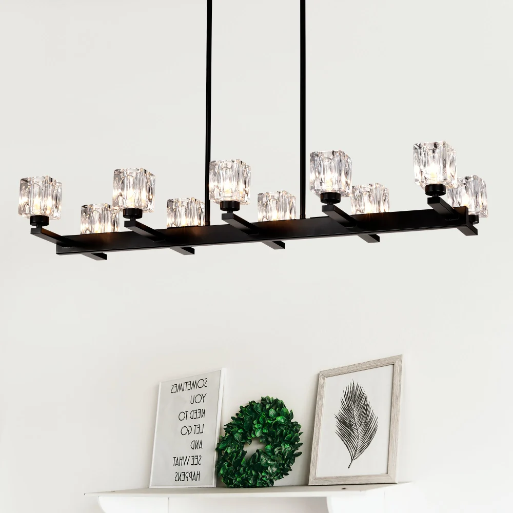 10 Light Black Farmhouse Linear Pendant Chandelier Dining Room Lighting