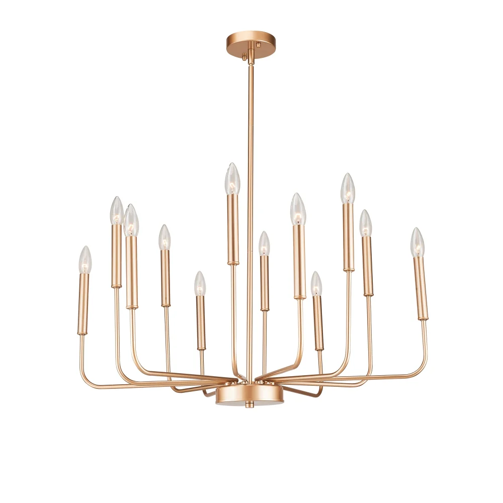 12 Light Modern Farmhouse Ferrous Metal Chandelier with Customizable Height