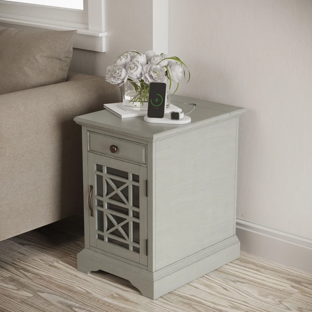 Jofran Craftsman USB Charging Chairside End Table with Built-In Power Outlet