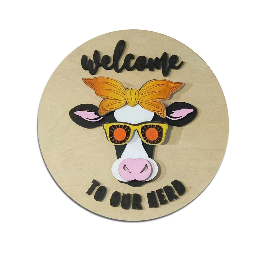 Bull Head Style Holiday Wreath Welcome Card Pendant for Easter Christmas Farmhouse Door Wall Decor