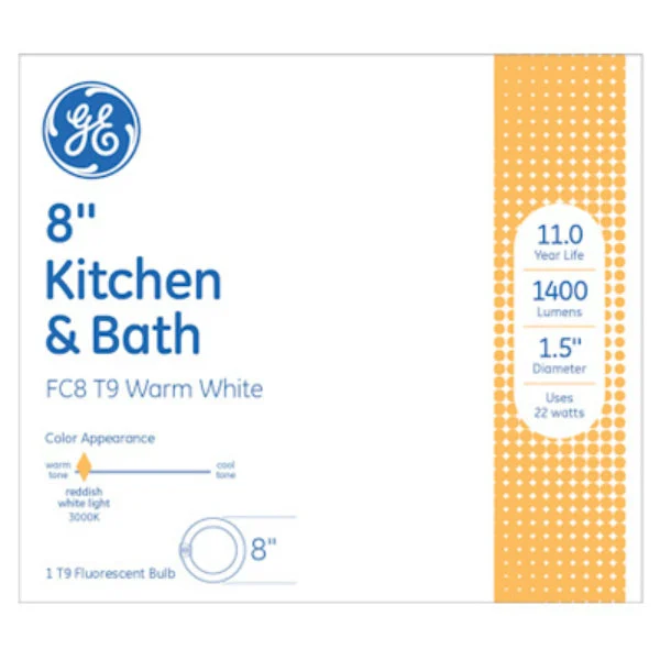 GE Lighting 11084 8 Inch T9 Circline Fluorescent Bulb 22W Warm White for Kitchen & Bath