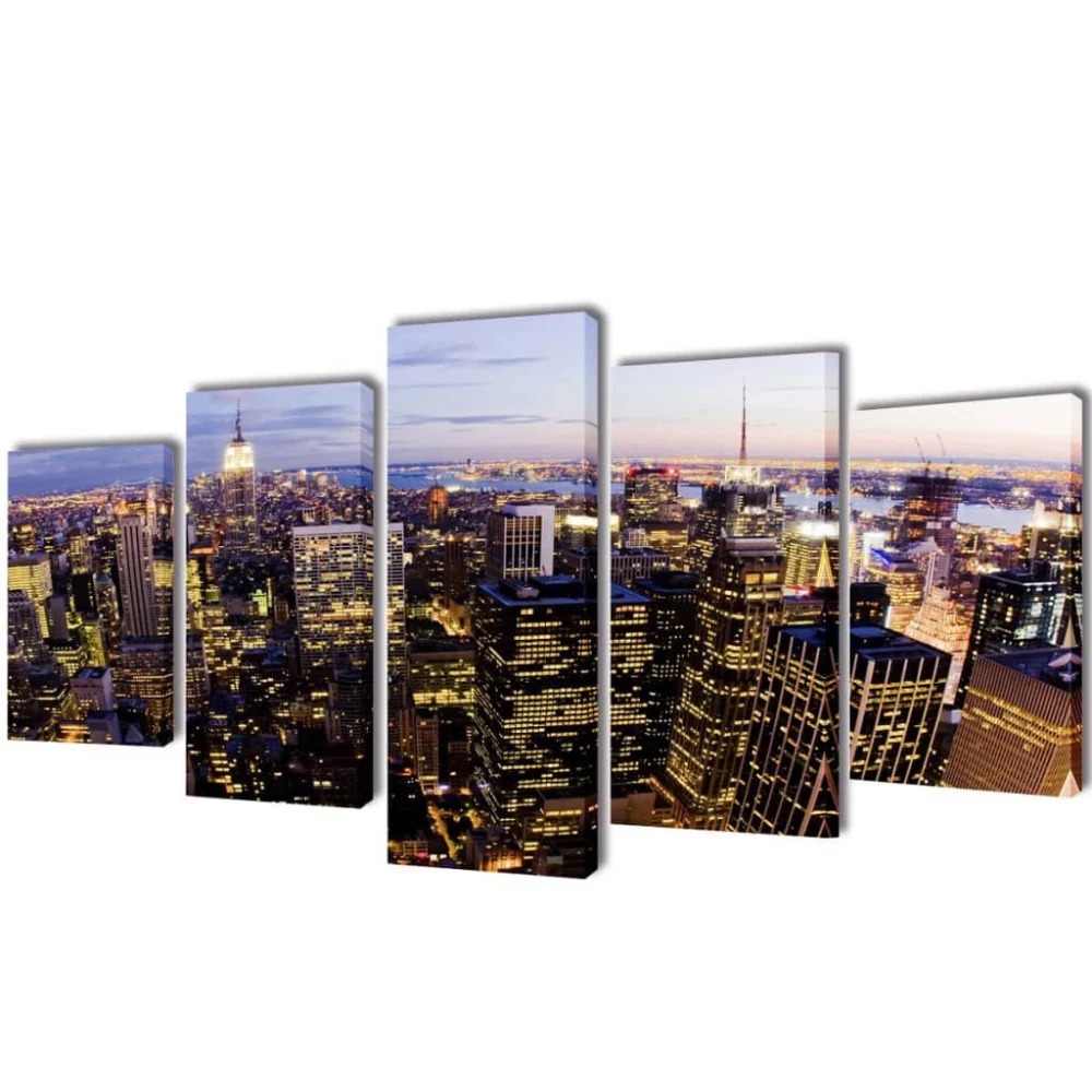 Canvas Wall Print Set Birds Eye View of New York Skyline 79x39 Inches Cityscape Art