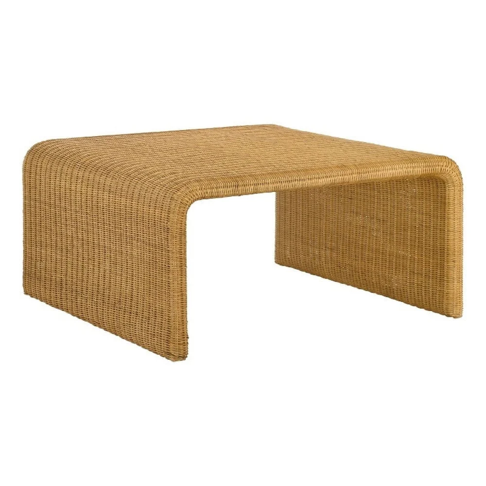 Pemberly Row Square Coastal Rattan Coffee Table in Natural Finish Living Room Center Table