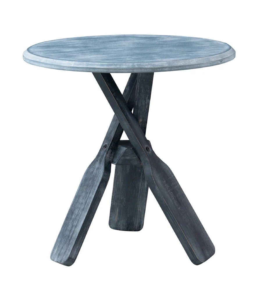 Powell Oreana Coastal Round Indoor Accent Side Table 22 Tall Blue Gray Beach Style End Table