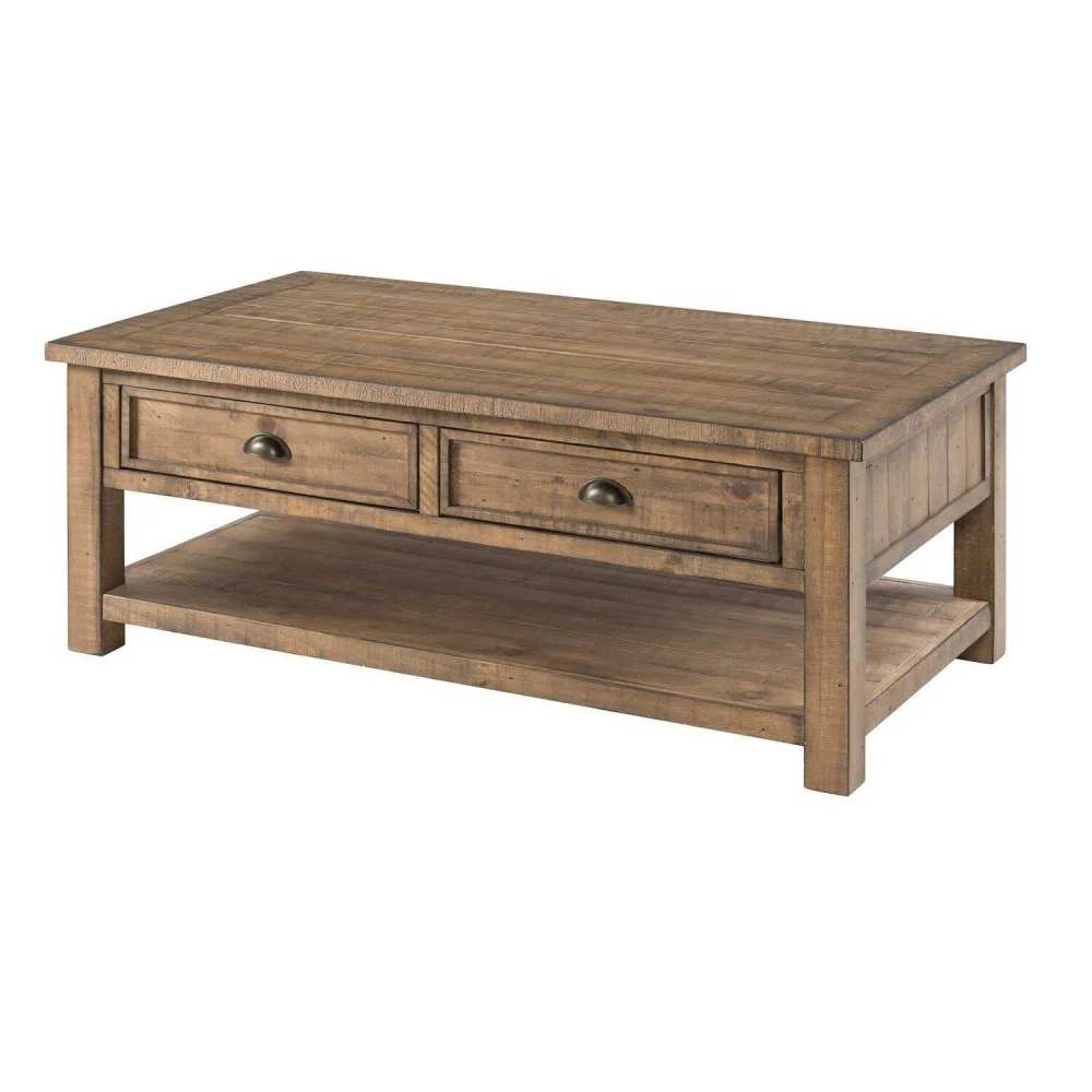 Coastal Style Rectangular Wooden Coffee Table with 2 Drawers - Brown Beach House Furniture