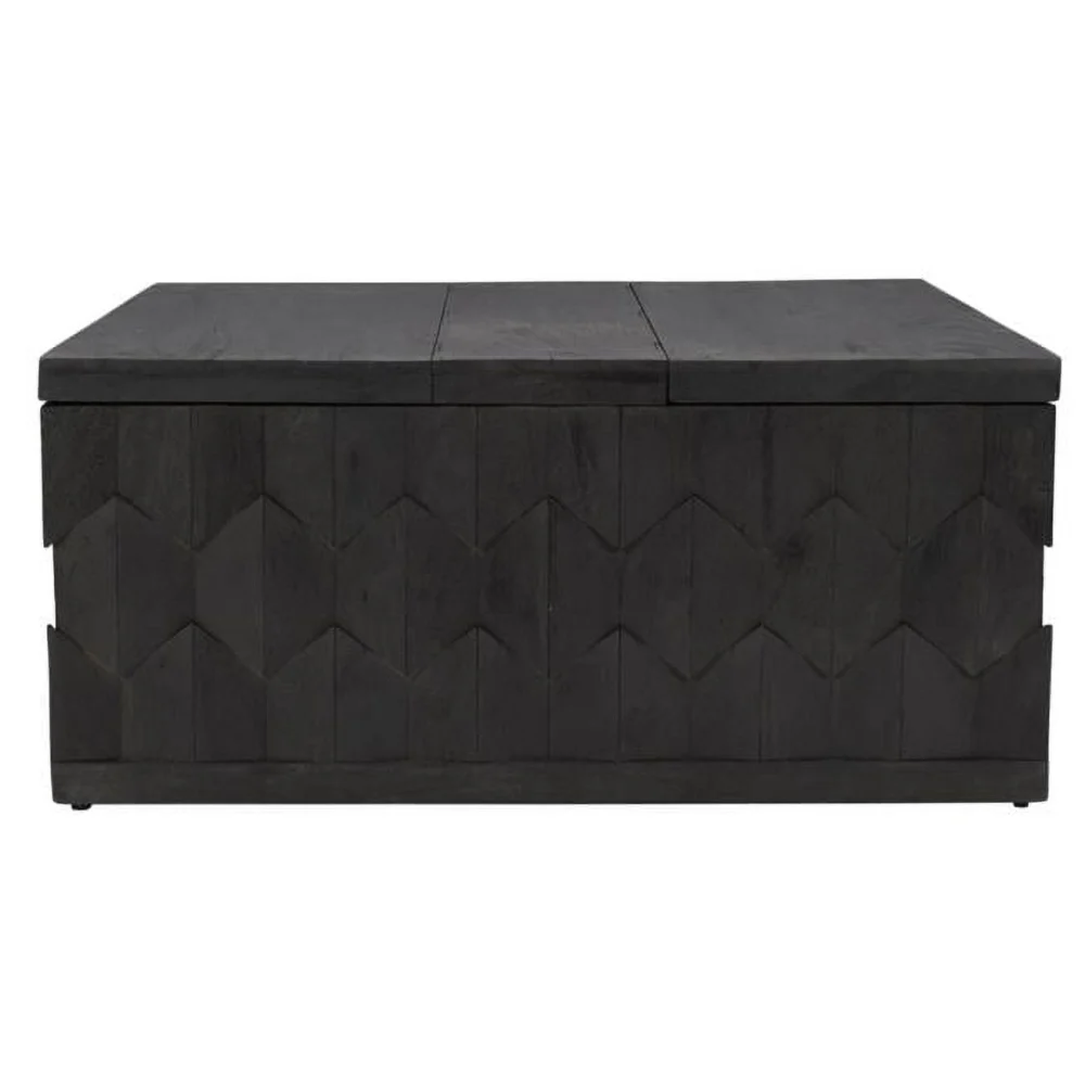 18 x 40 x 40 Inch Dark Gray Solid Wood Square Distressed Coffee Table - Rustic Living Room Furniture