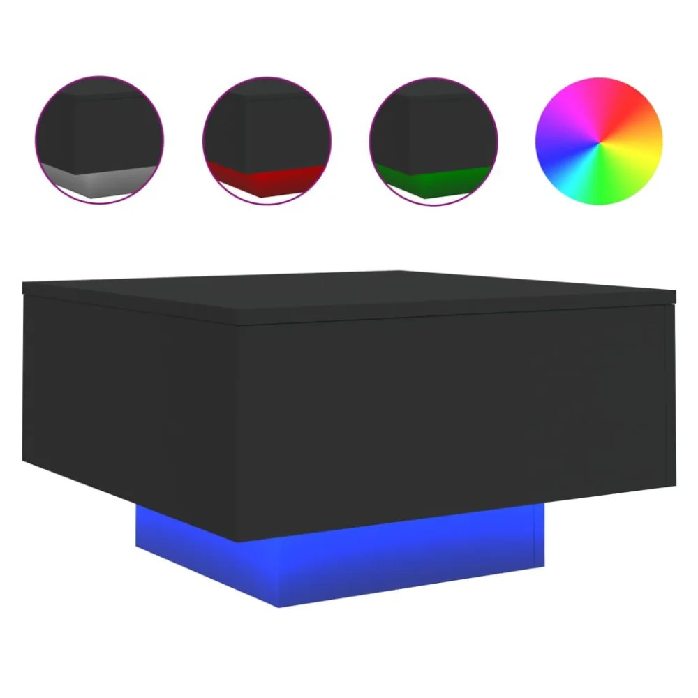 Coffee Table with LED Lights Black 21.7x21.7x12.2 Inches Modern End Table