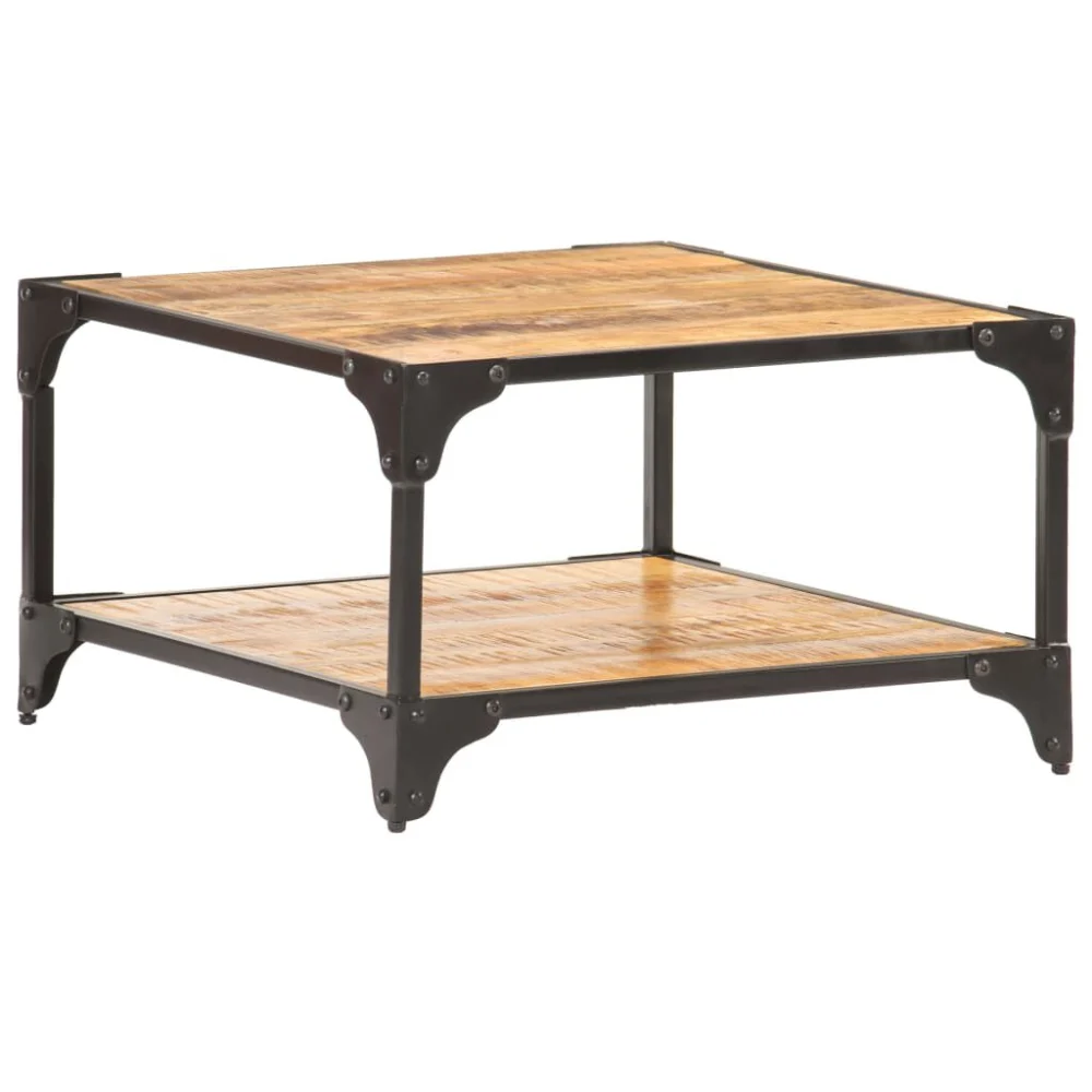 Solid Mango Wood Coffee Table 23.6x23.6x13.8 Inches Modern Living Room Furniture