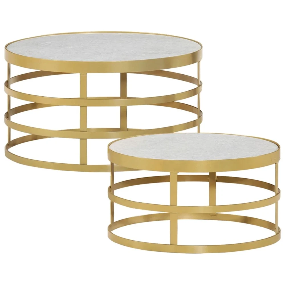 Andoer 2 Piece Coffee Table Set Marble Brass and White Modern Living Room Furniture