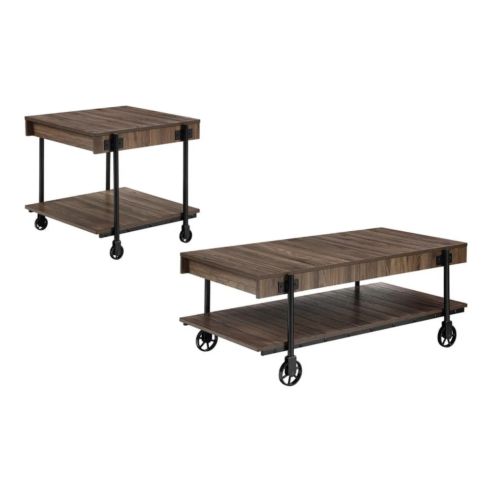 Furniture of America Acres Wood Dark Walnut 2-Piece Coffee Table Set with Wheels