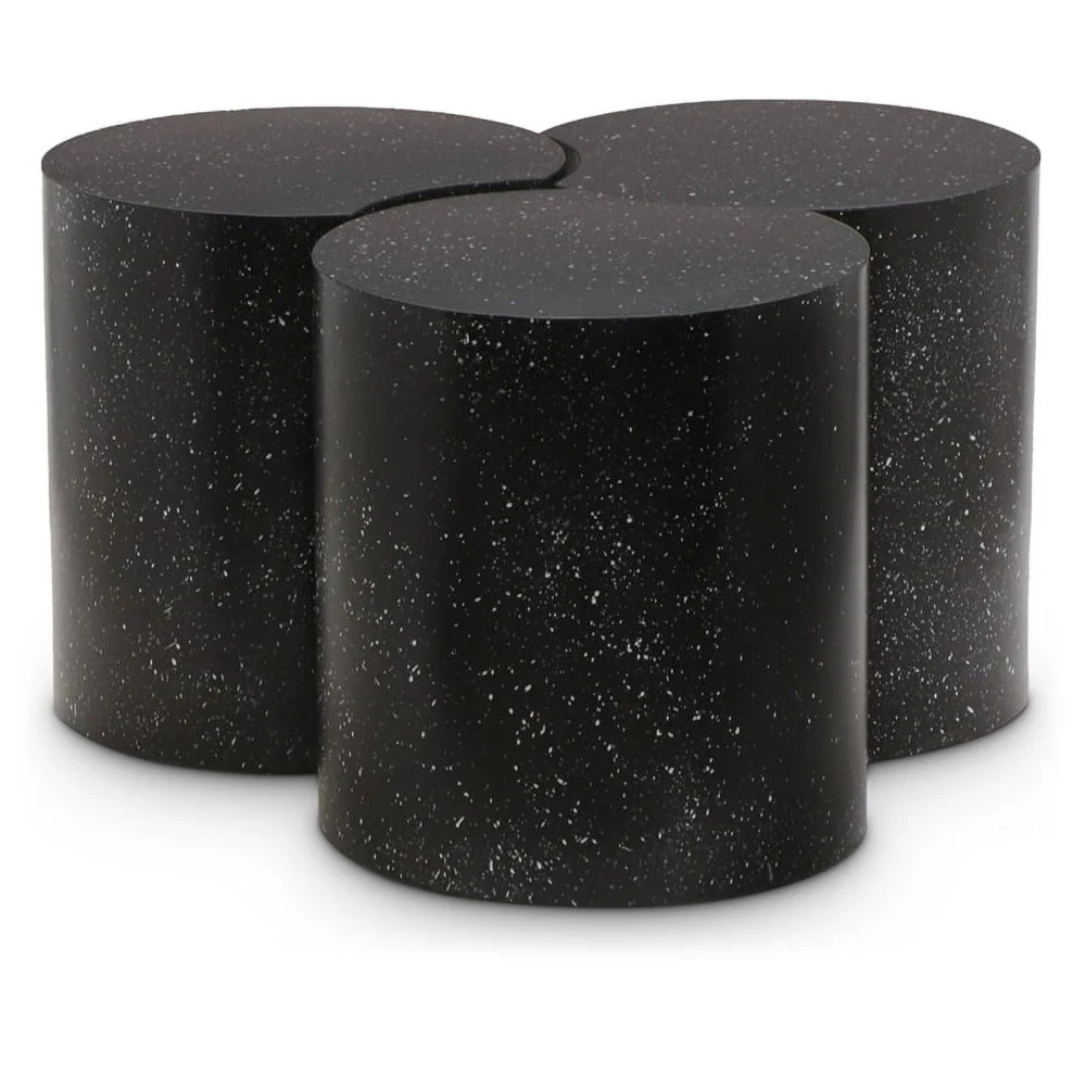 Meridian Furniture Dimple 3 Piece Black Terrazzo Pattern Iron Metal Coffee Table Set