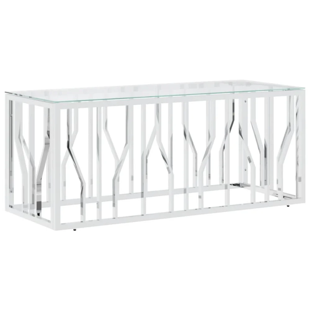 Modern Coffee Table 43.3x17.7x17.7 Inches Stainless Steel and Glass Living Room Center Table
