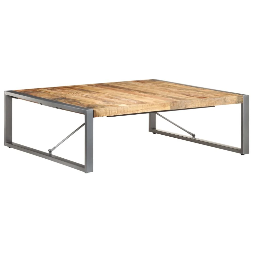 Square Rough Mango Wood Coffee Table 47.2x47.2x15.7 Inches Rustic Living Room Center Table