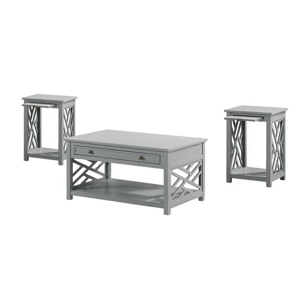 36 in Coventry Coffee Table with Drawer Two End Tables with Tray Gray Set of 3