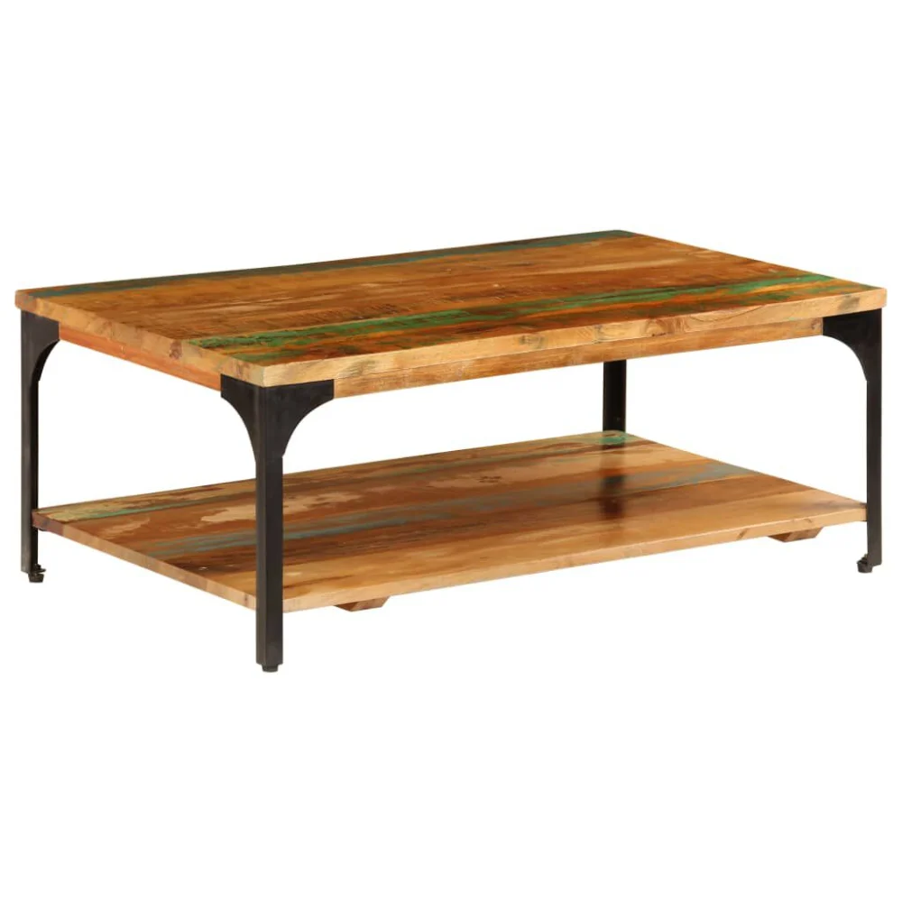 39.4 Inch Reclaimed Wood Coffee Table with Lower Shelf Industrial Style