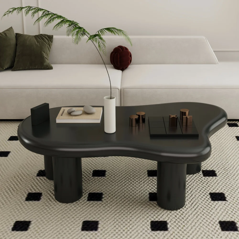 47 Inch Black Cloud Shaped Coffee Table Matte Black for Living Room