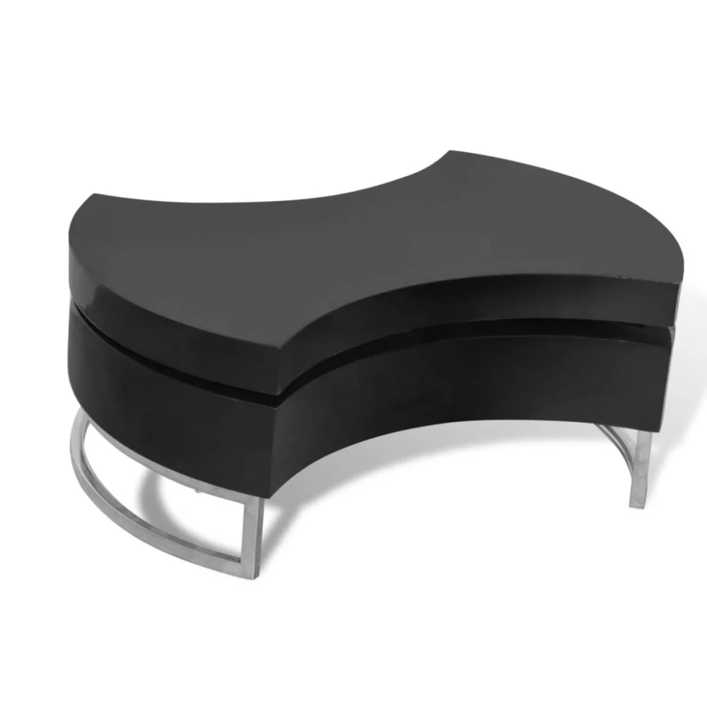 Andoer Coffee Table Shape-Adjustable High Gloss Black Living Room Furniture