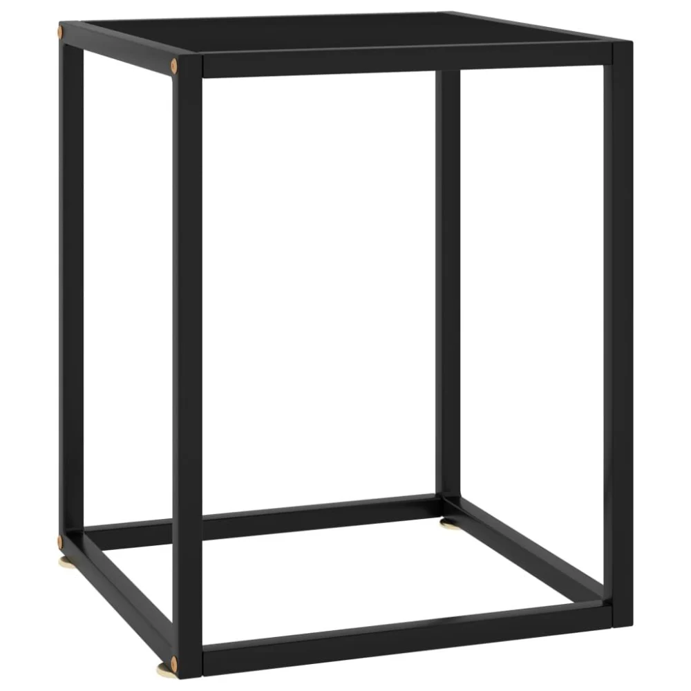 Black Coffee Table with Black Glass Top 15.7x15.7x19.7 Inches Modern Square Table