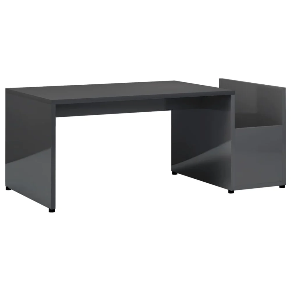 Coffee Table High Gloss Gray 35.4 Inch Engineered Wood Modern Living Room Table