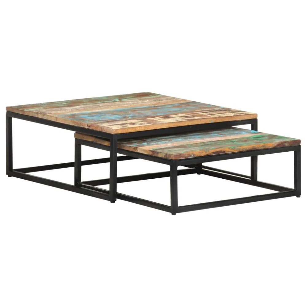Nesting Coffee Tables Set of 2 Solid Reclaimed Wood Modern Living Room Furniture