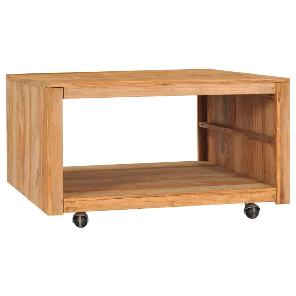 Solid Teak Wood Coffee Table 31.5x31.5x15.7 Inches Rustic Square Living Room Table