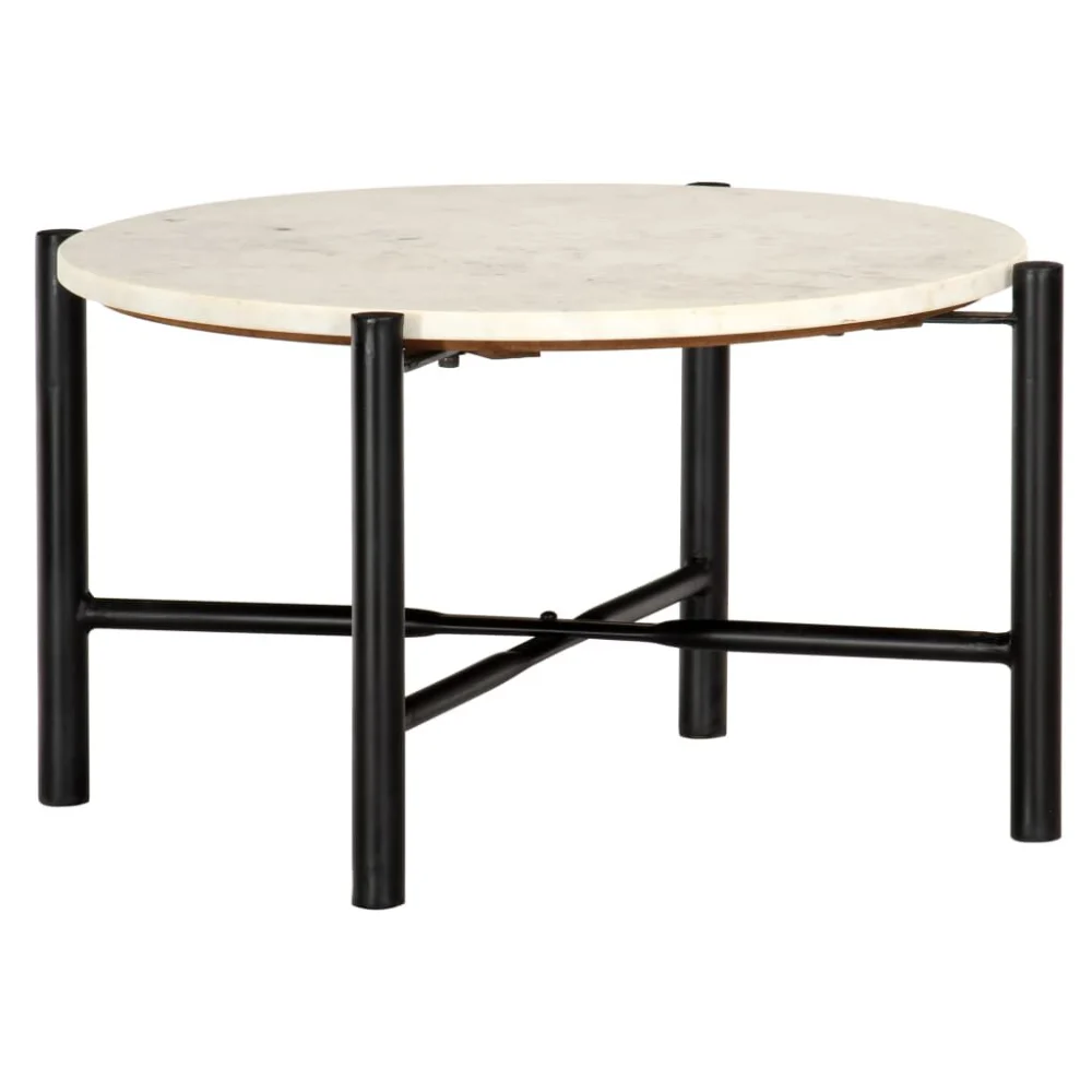 White Real Stone Coffee Table 23.6x23.6x13.8 Inches Marble Texture Luxury Living Room Table