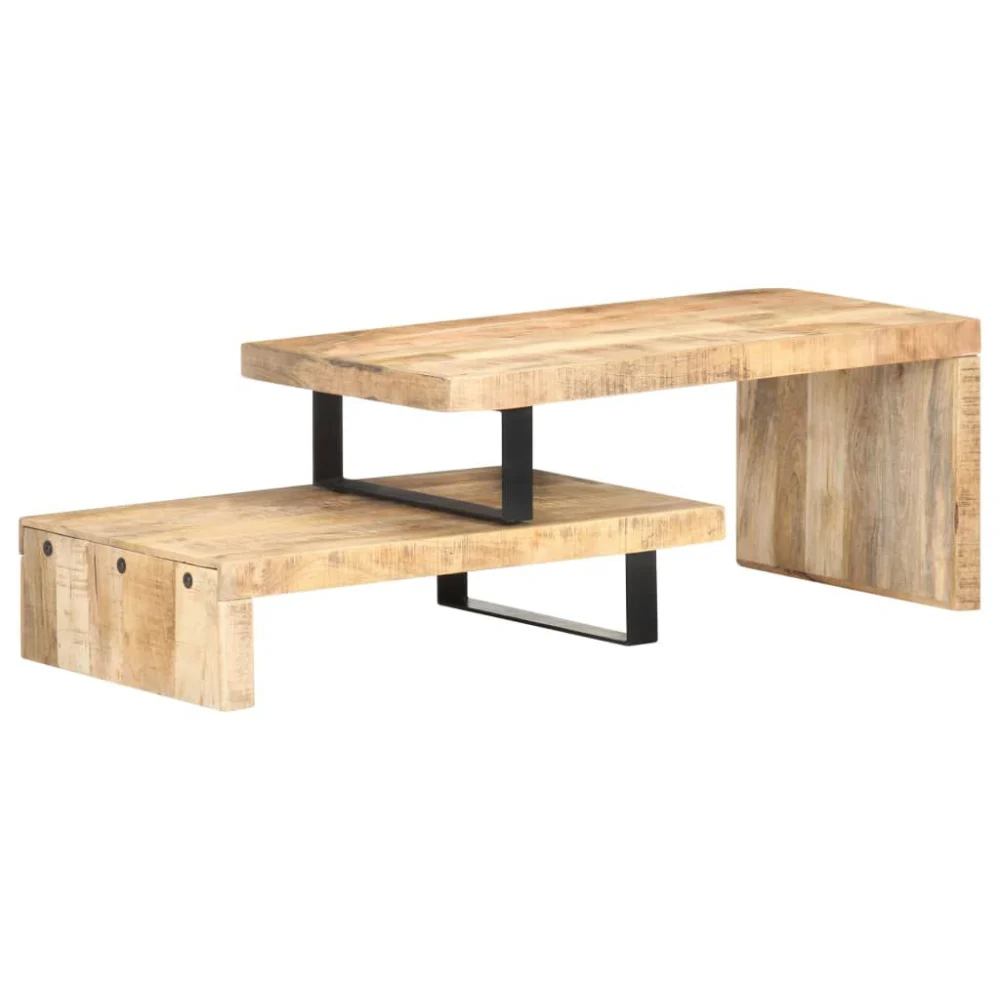 2 Piece Coffee Table Set Solid Mango Wood Modern Nesting Tables for Living Room