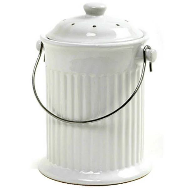 Norpro 93 Ceramic Compost Keeper White 1 Gallon Kitchen Compost Bin