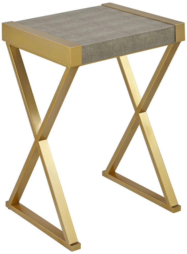 55 Downing Street Sands Point Modern Gold Gray Wood Top Rectangular Accent Table 16x14 X-Frame Living Room Table