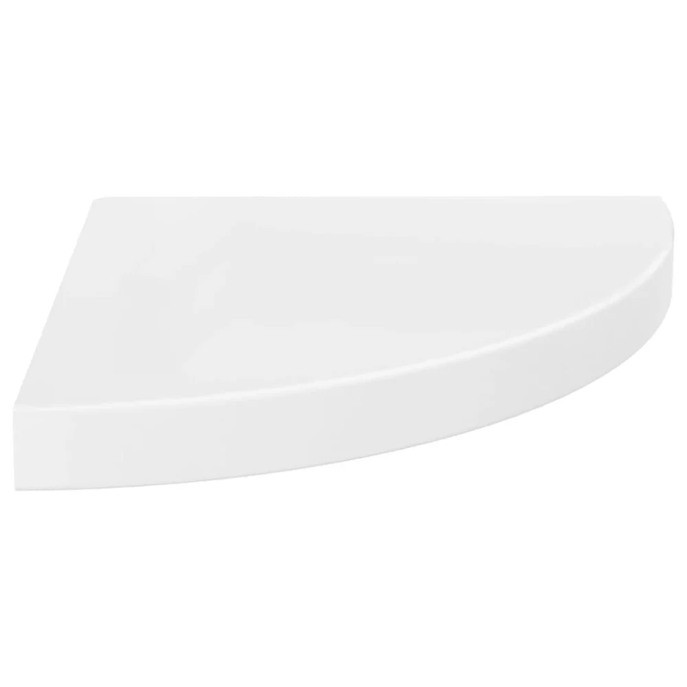 13.8 Inch Floating Corner Shelf High Gloss White MDF Wall Mount