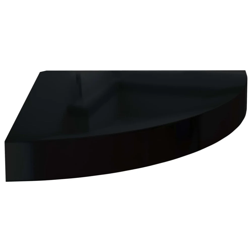 Floating Corner Shelf High Gloss Black MDF 9.8x9.8x1.5 Inches