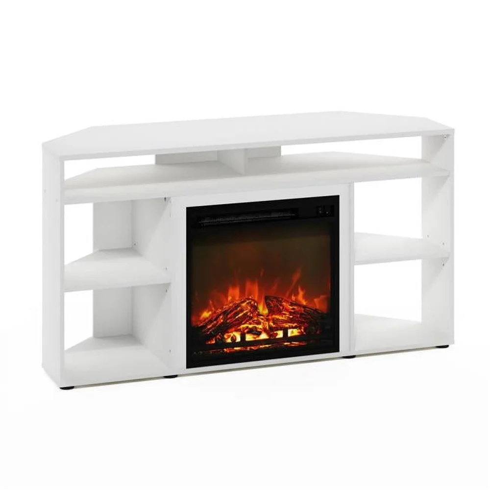 25.2 in Jensen Corner Entertainment Center TV Stand with Fireplace for Up to 55 in TV Solid White