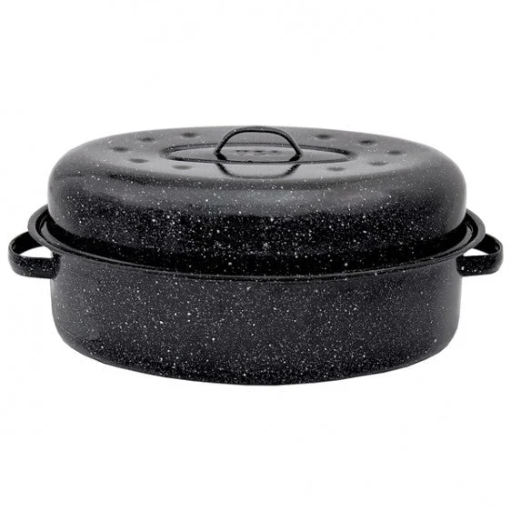 Granite-Ware 0508-6 Porcelain-On-Steel Covered Oval Roaster Black 15"