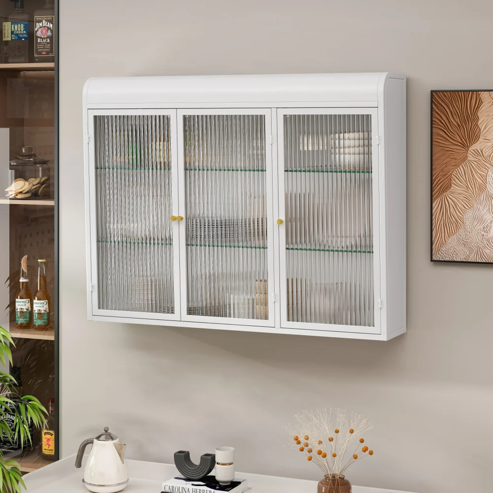 3 Door Arched Wall Mounted Crystal Cabinet for Kitchen Living Room