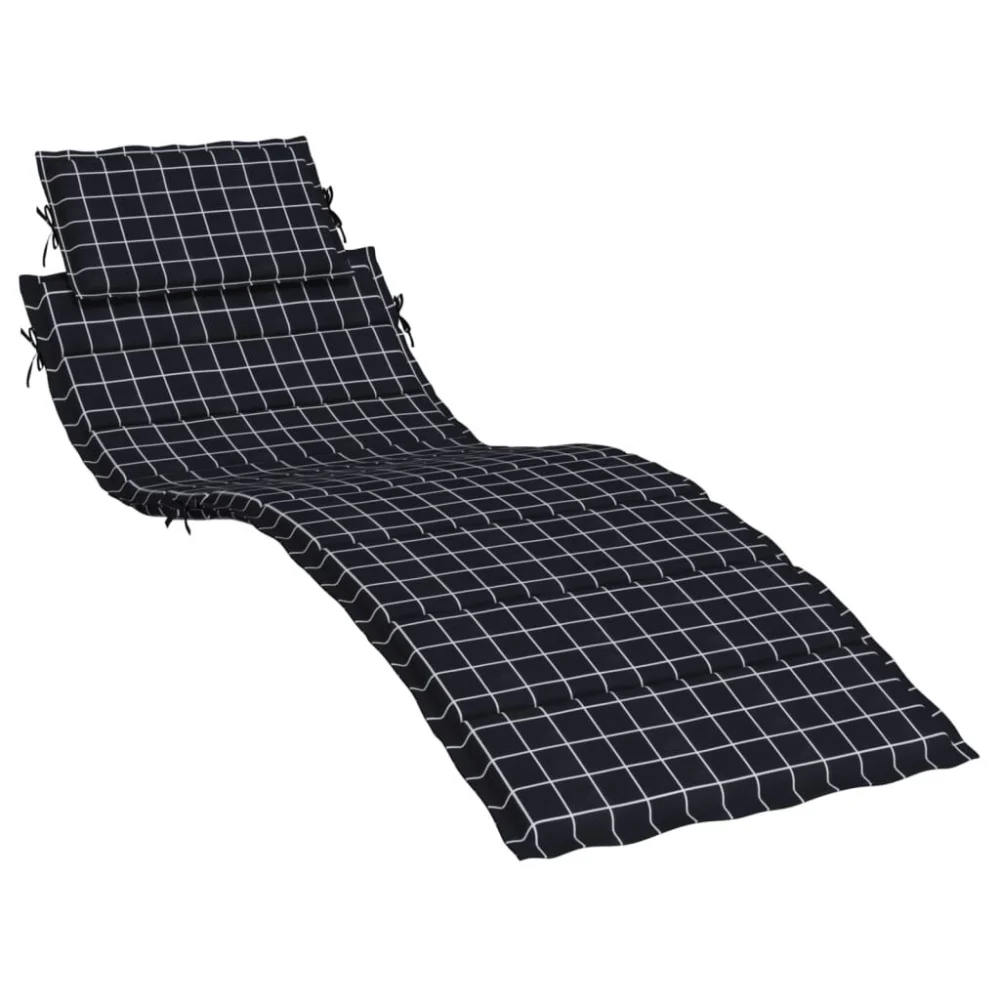 Black Check Pattern Oxford Fabric Sun Lounger Cushion Outdoor Furniture