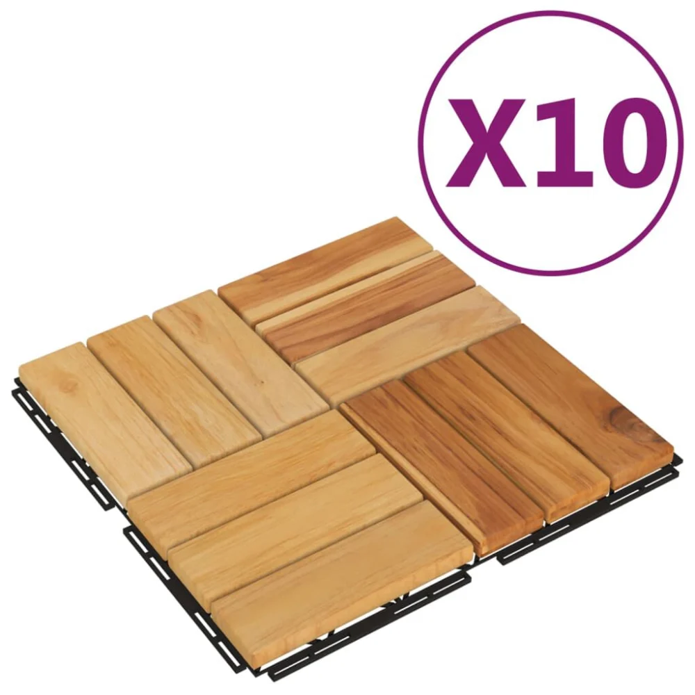 Decking Tiles 10 pcs 11.8x11.8 Solid Wood Teak for Patio and Garden Flooring