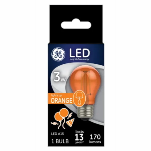 GE 93116858 A15 LED Party Light Bulb Orange 3 Watts Decorative Lighting