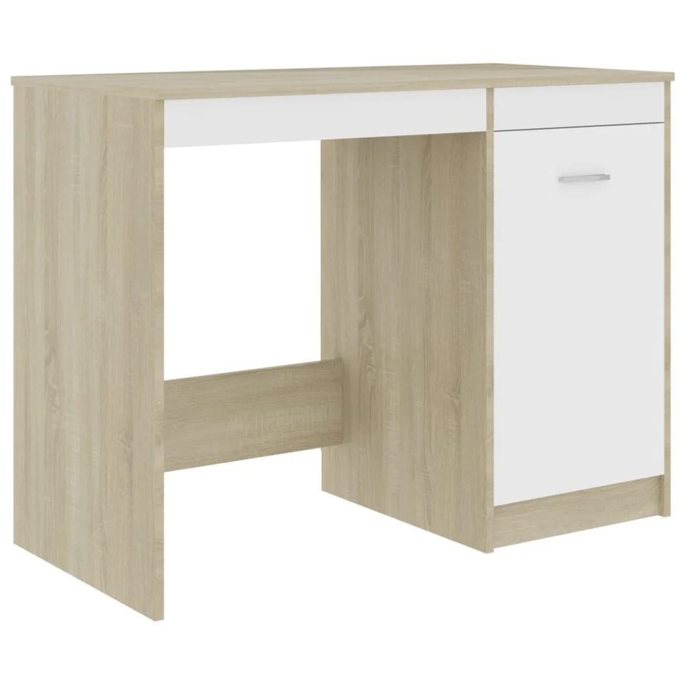 Desk White and Sonoma Oak 39.4x19.7x29.9 Inches Engineered Wood Modern Writing Table