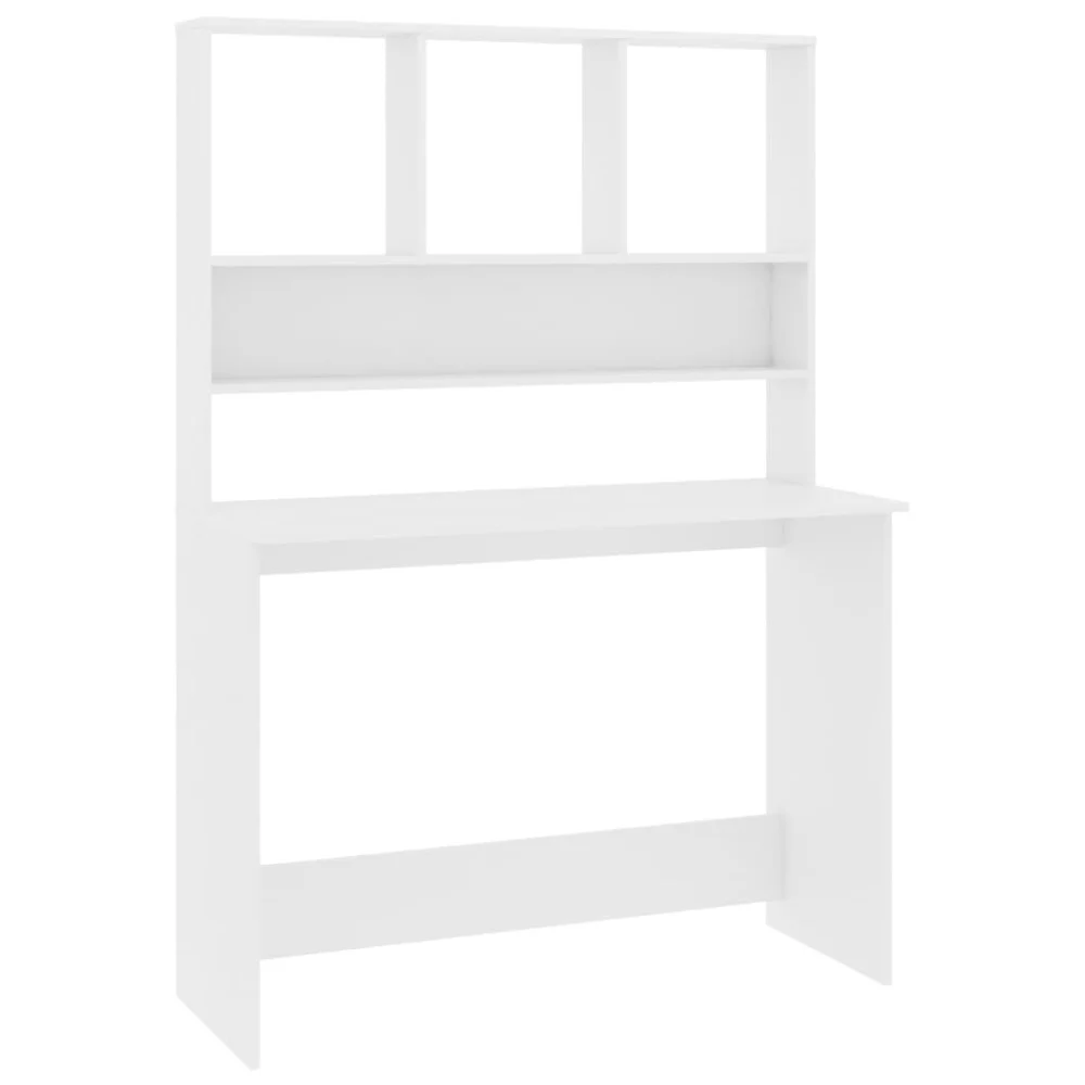 White Desk with Shelves 43.3x17.7x61.8 Inches Engineered Wood for Home Office