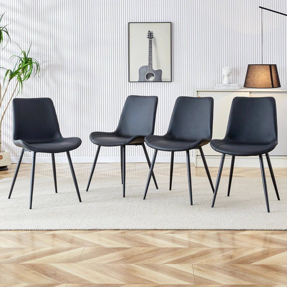 Black Artificial Hide Backrest Cushion Dining Chair Black Metallic Legs