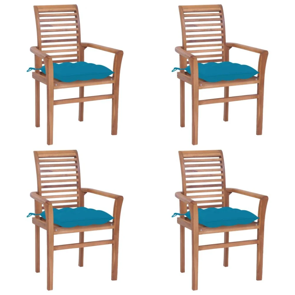 Set of 4 Light Blue Cushion Dining Chairs Solid Teak Wood